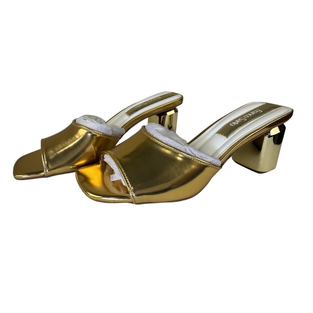 Franco Sarto Linley Heels Women's‎ 6M Gold Square Toe Block Heel Slide NWOB